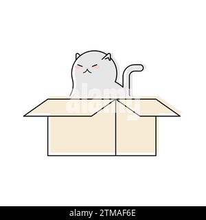Cat in box. Pet in cardboard box. House for cat. Stock Vector