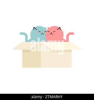 Cats in box love. Pet in cardboard box. House for cat. Stock Vector
