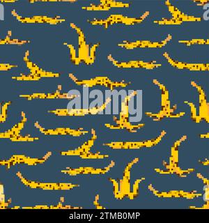 Banana peel Pixel art Pattern seamless. 8 bit Old rotten banana peel Background Stock Vector