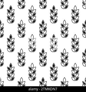 Wheat seamless pattern. Repeating black grain wheats on white background. Repeated flour patterns. Spike corn. Texture bakery. Repeat beer ear. Design Stock Vector