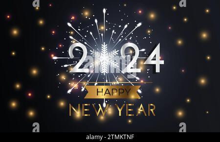 2024 happy new year greeting illustration with luxury black and gold colors Stock Vector