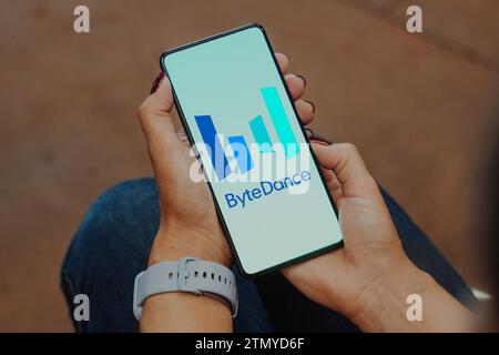 Brazil. 20th Dec, 2023. In this photo illustration, the ByteDance logo is displayed on a smartphone screen. (Photo by Rafael Henrique/SOPA Images/Sipa USA) *** Strictly for editorial news purposes only *** Credit: Sipa USA/Alamy Live News Stock Photo