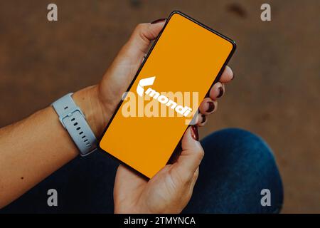 Brazil. 20th Dec, 2023. In this photo illustration, the Mondi logo is displayed on a smartphone screen. (Photo by Rafael Henrique/SOPA Images/Sipa USA) *** Strictly for editorial news purposes only *** Credit: Sipa USA/Alamy Live News Stock Photo