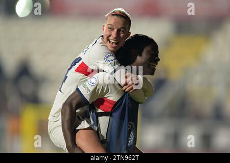 20th December 2023, Stadio Tre Fontane, Roma, Italy; Uefa Champions League Women Football; Roma versus Paris; players of Paris celebrate the victory at the end of the match Stock Photo