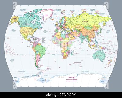 French language political world map World times projection Stock Vector
