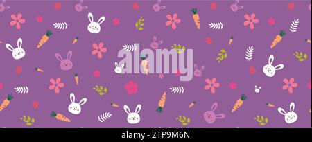 Easter seamless vector background design. Easter seamless and endless pattern for holiday season gift wrapper with bunny, leaves, carrot and flowers Stock Vector