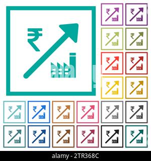 Rising power plant Indian Rupee prices white flat icons on color ...