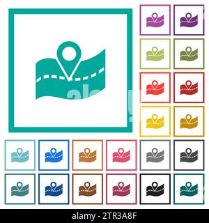 GPS road location flat color icons with quadrant frames on white background Stock Vector