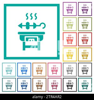 Garden barbecue flat color icons with quadrant frames on white background Stock Vector