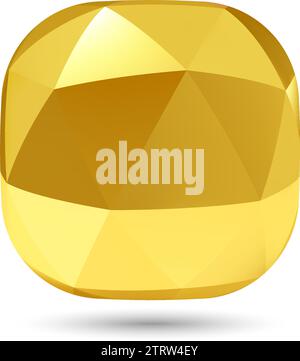 Low Poly Abstract Button, Shining Gemstone Design Element, Geometric Yellow Spherical Object with Shadow Effect on White Background Stock Vector