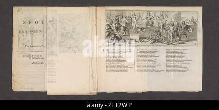 Hollands Answer to Hollands Treken Thoneel, 1673, 1673 - 1674 Hollands's answer to the French cartoon in Hollands Treken Thoneel, 1673. Justice (Justitia) radiantly central on her throne between true religion (standing on the cornerstone Christ) and God's settlement. In the foreground, the Dutch lion overcomes the French rooster and the English dog. Left flee monk, cardinal and the seven -member beast with the antichrist. On the right the bishop of Munster flees at the arrival of Prince William III with his Maarschalken. With captions in Dutch and French. Northern Netherlands paper etching / e Stock Photo