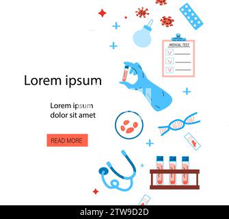 cartoon medical test clinic background in flat style. Vector illustration on white background. Medical healthcare illustration can used for social post, banner or flyer.  Stock Vector