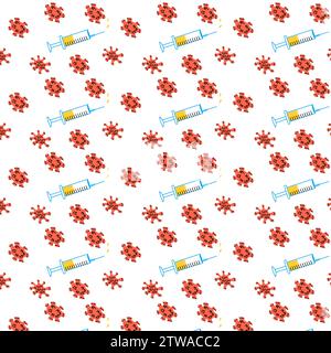 seamless pattern syringe medicine and virus. Can used for wrapping paper, cards, textile. . Vector illustration isolated.  Stock Vector