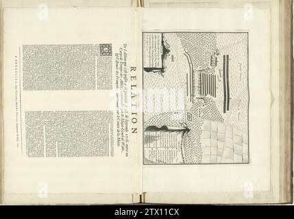 Plan of the Battle of Wijnendale, 1708, 1711 Map of the Battle on 28 September 1708 at Wijnendale in West Flanders between the Allied troops among Major General Webb who accompanied a convoy and French troops under Graaf de la Mott. At the bottom right a cartouche with the legend a-o in French. Stuck under the print a text sheet with the printed account in two columns in French. Part of a bundled collection of plans of battles and cities renowned in the Spanish Succession War. Brussels paper etching / letterpress printing  Wijnendale Map of the Battle on 28 September 1708 at Wijnendale in West Stock Photo