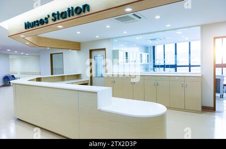 Empty nurse station in a modern hospital Stock Photo
