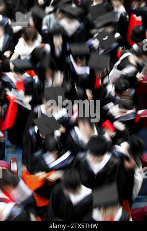 Crowd of graduates during commencement Stock Photo