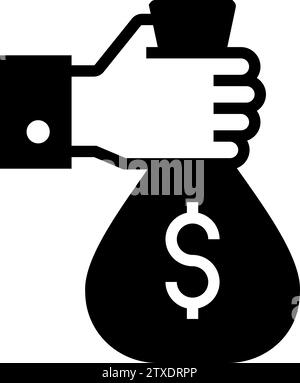 hand holding dollar bag, sponsor investment glyph icon isolated, marketing , planning Stock Vector
