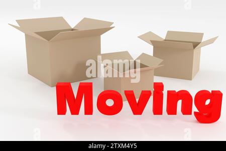 Moving Made Easy, empty boxes Signifying Organization in the Process of Relocation Simple 3d render illustration Stock Photo