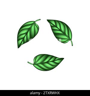Green leaves eco icon on isolated background Elements of design for natural, vegan, bio labels. Ink hand drawn illustration, botanical vector isolated Stock Vector