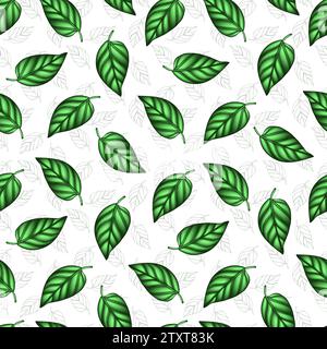 Green leaves seamless pattern for textile, fabric, wallpaper or scrapbook paper, hand drawn floral illustration, botanical greenery vector background. Stock Vector
