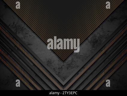 Abstract technology background with black golden arrows. Vector grunge concept design Stock Vector