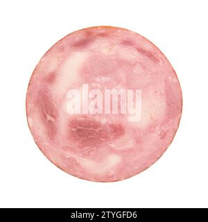 round piece of ham isolated on white background, pork ham cut into slices, with clipping path Stock Photo