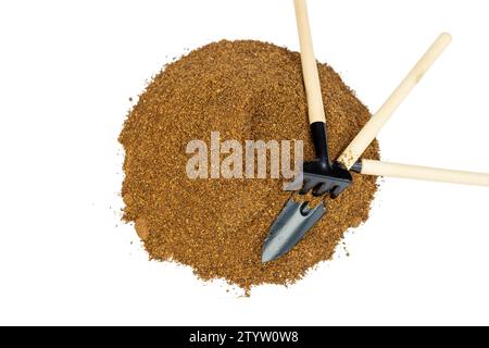 Organic dry neem powder use as a fertilizer for plant food isolated on white background Stock Photo