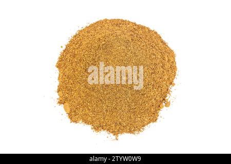 Organic neem fertilizer pile on white isolated background. top view. Stock Photo