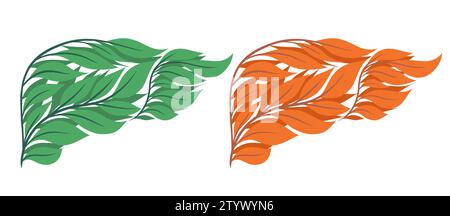 Vector set of human healthy and unhelthy livers from leaves isolated from background. Collcetion of internal organs of a vegetarian. Taking care Stock Vector