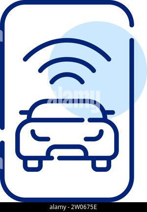 Car, wi-fi and smartphone. Smart self-driving vehicle app. Pixel perfect icon Stock Vector