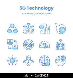 Elevate your design game with our 5G network icons Infuse your projects with a futuristic touch and cutting-edge aesthetics.. Stock Vector