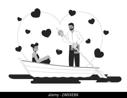 Valentines day on water black and white 2D illustration concept Stock Vector