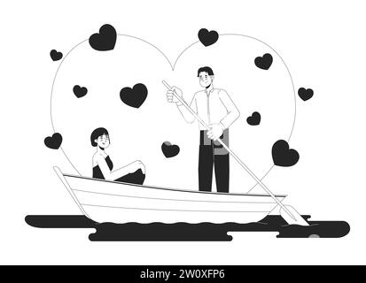 Romantic date night on lake black and white 2D illustration concept Stock Vector