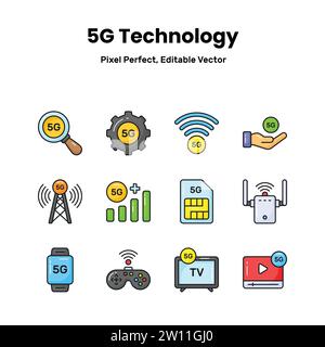 Transform your projects with our 5G network icons Add a touch of sophistication and convey the promise of lightning-fast connectivity to captivate you Stock Vector
