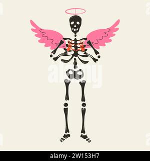 Funny Skeleton with decor for Valentine's day. Cute character Skeleton Bones Stock Vector