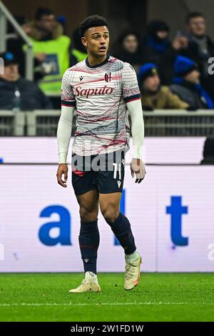 Milan, Italy, 20/12/2023, Dan Ndoye of Bologna during the Italian Coppa Italia football match FC Internazionale vs Bologna at San Siro Stadium in Milan, Italy on December 21, 2023 Credit: Piero Cruciatti/Alamy Live News Stock Photo