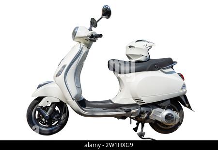 cute, white motor scooter isolated on white background Stock Photo