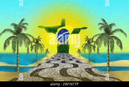 Christ the Redeemer illustration, Rio de Janeiro Stock Photo