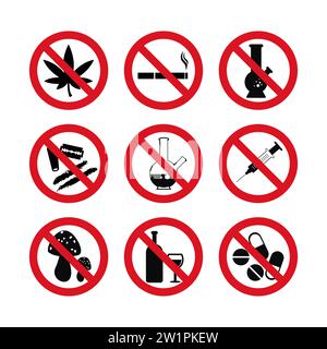 Drugs Prohibited Icon Set Stock Vector