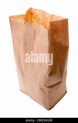 opened craft paper bag. object isolated on the white background. three quarter view Stock Photo