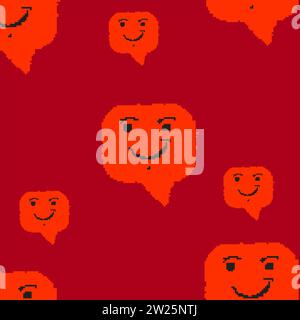 seamless pattern pixel art balloons smiling RED background Stock Vector