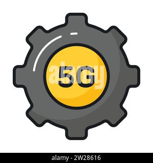 5G text inside cogwheel denoting concept icon of 5G network setting Stock Vector