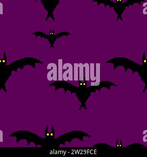 seamless pattern pixel art BAT BACKGROUND LILAS Stock Vector