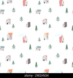 Houses and trees sealmess pattern vector illustration Stock Vector