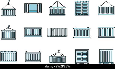 Cargo container storage icons set. Outline set of cargo container storage vector icons thin line color flat on white Stock Vector