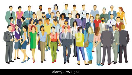 Large group of people isolated on white background. illustration Stock Vector