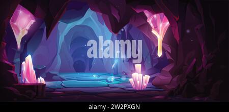 Pink crystal mine cave entrance game cartoon background. Fantasy ...