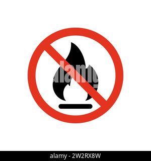 No Fire, flame icon crossed in red circle. Burn sign isolated on white background. Vector illustration Stock Vector