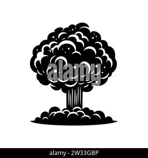 Nuclear explosion mushroom cloud icon. Atomic bomb war, symbol end of the world isolated on white background. Vector illustration Stock Vector