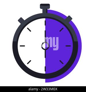 Timer half filled illustration. Time, stopwatch, alarm clock, clock, second, hour, minute countdown chronometer hands mechanism Vector icons Stock Vector